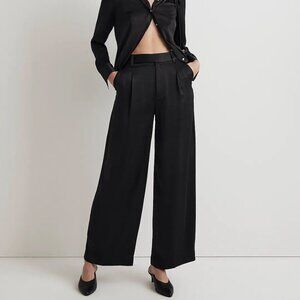 NWT Madewell The Petite Harlow Wide-Leg Pant Linen Blend Drapey Twill Black